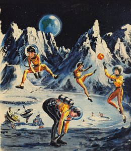 Famille jouant sur la lune, telle qu